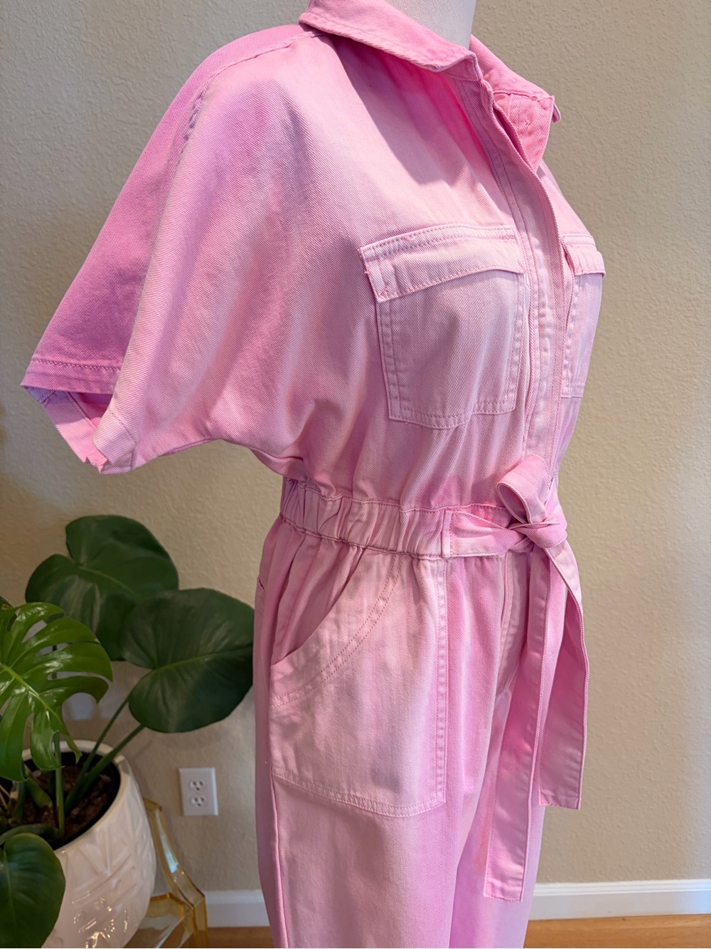 Miou Muse Pink Utility Jumpsuit with Tie Waist - Size Medium - Picture 4 of 11